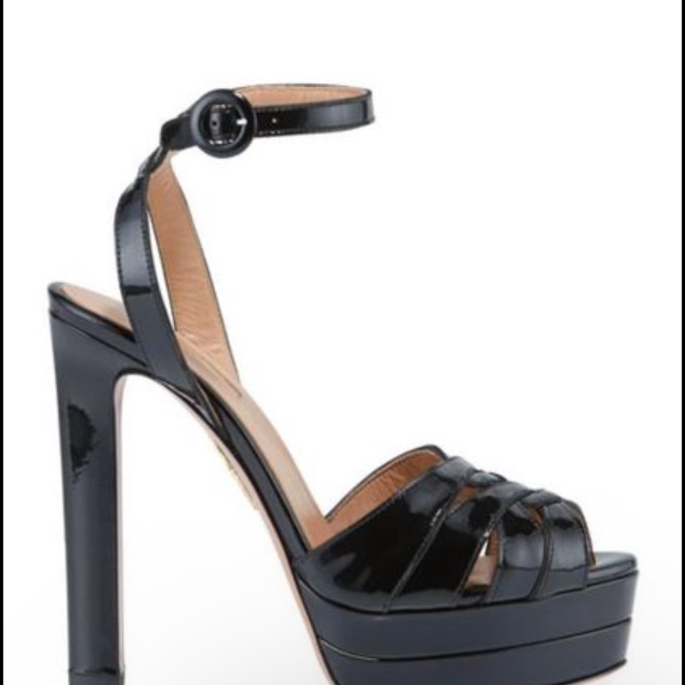 Aquazzura Black Patent Leather Sandal Platform Heels Size 36.5